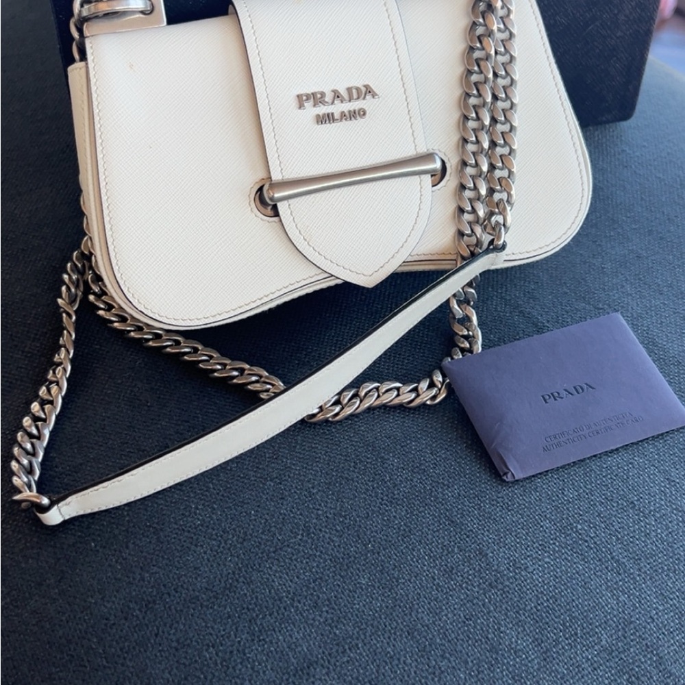 Prada White Leather Chain Shoulder Bag